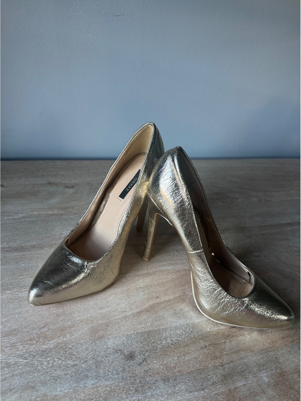 Forever 21 Metallic Gold Pointed Toe High Heel Pumps